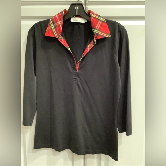 Bugatchi Womens M Black Red Striped Button 3/4 Sleeve Stretch Soft Polo Golf Top - Picture 9 of 10